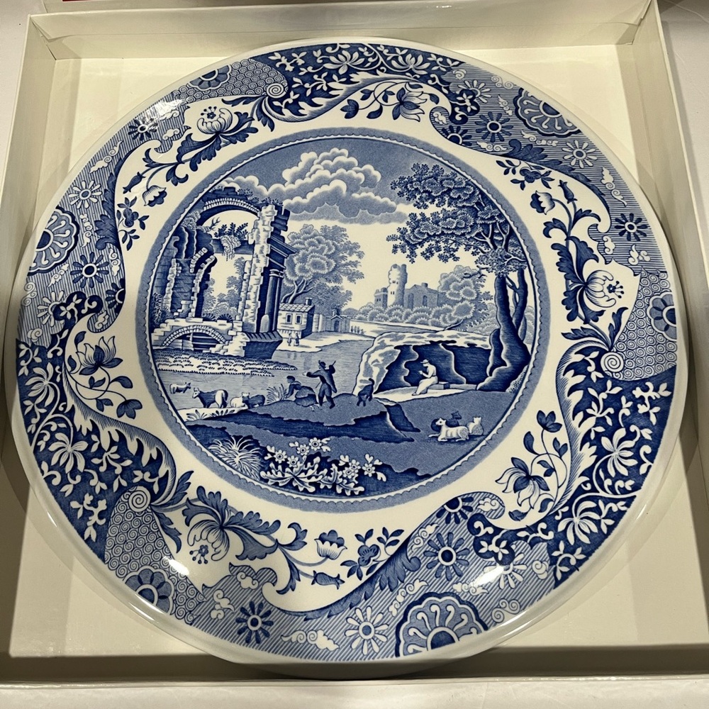 Vintage Spode England "Italian" Pattern Large 11.5" Cake Plate Earthenware. NIB